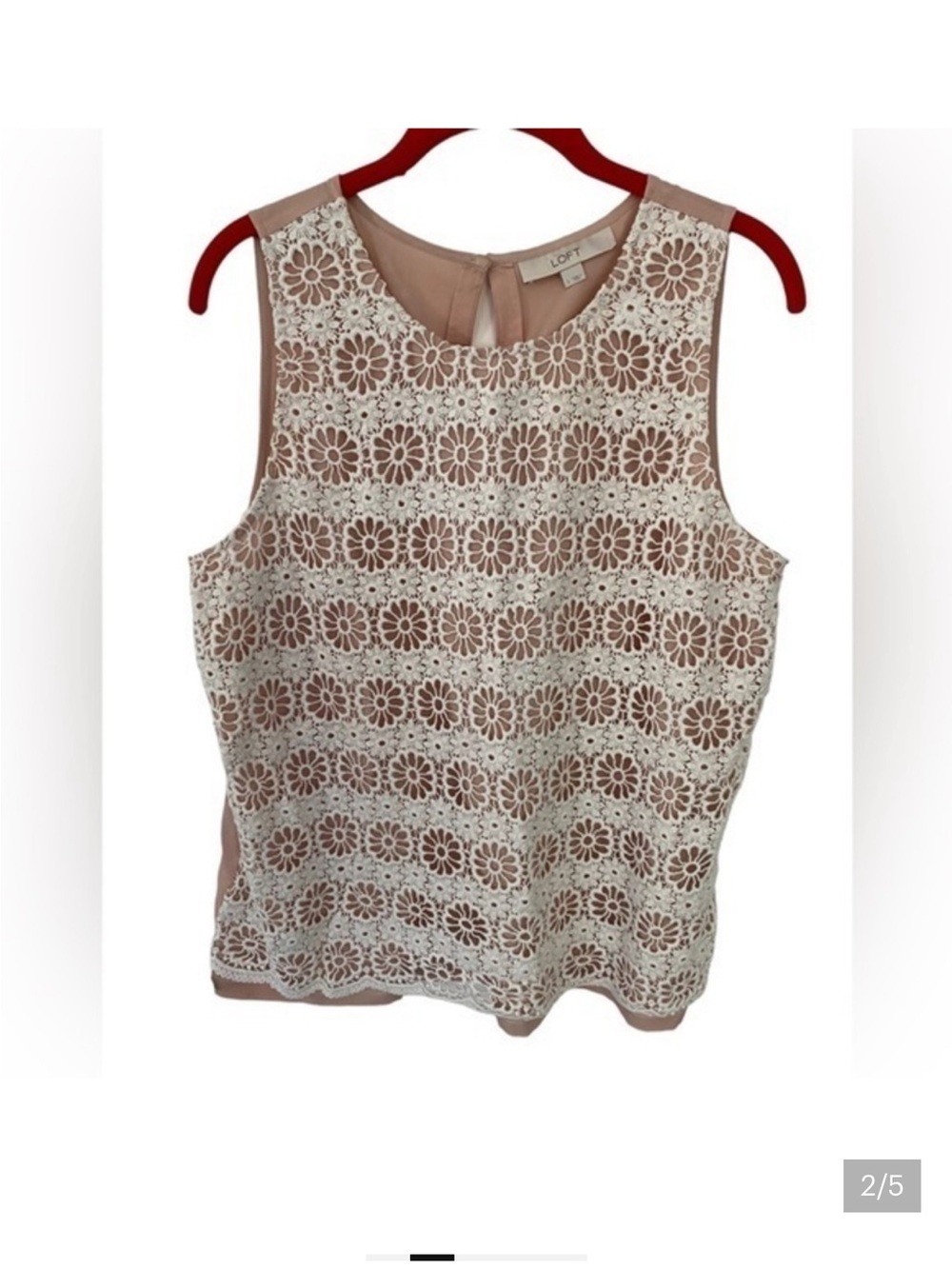 Ann Taylor LOFT Nude‎ White Lace Sleeveless Blouse L